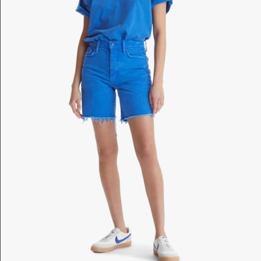 Mother womens The Tripper Cut Off Fray Daphne blue denim shorts